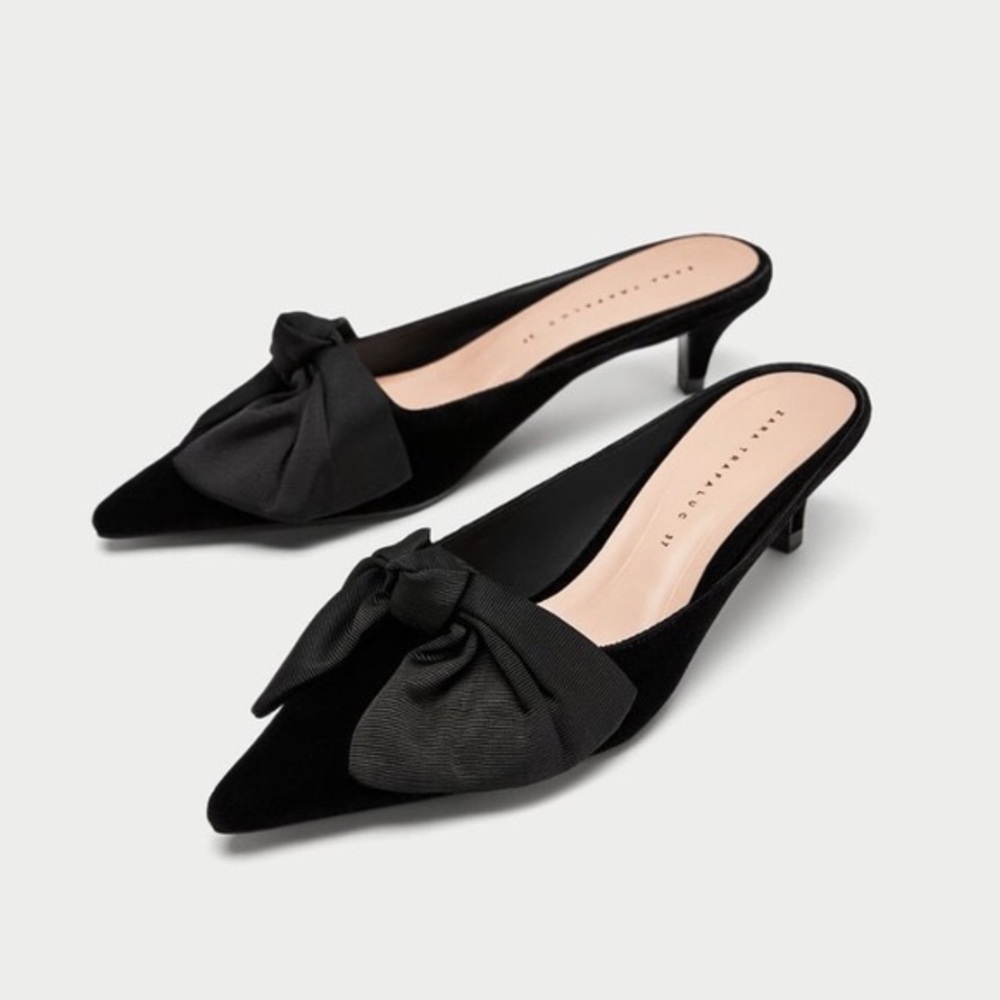 Zara Kitten heel mules with bow